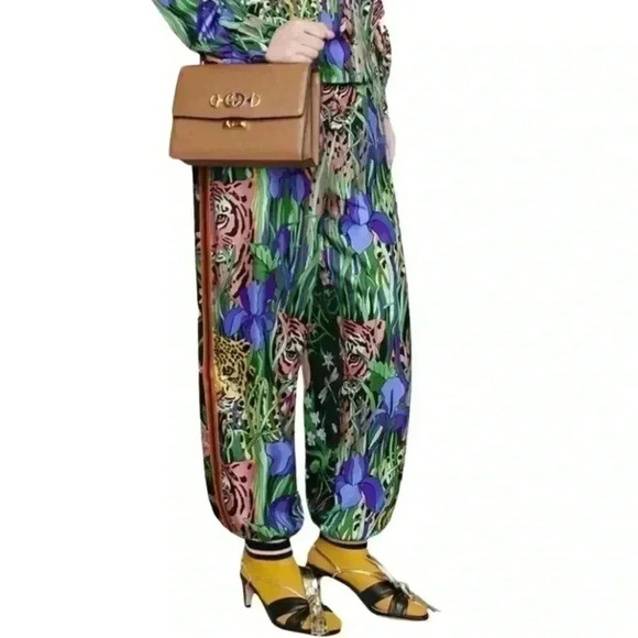 NWT Gucci Women's Black Silk Tiger Floral Print Harem Pant Trousers sz 28 - Picture 2 of 16